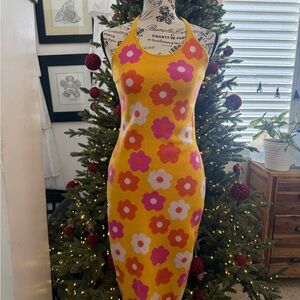 Willow & Wind Casual Floral Halter Dress - Yellow, Pink, White Size S